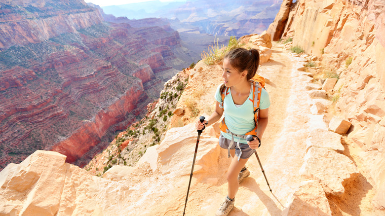 Woman hikes Grand Canyon