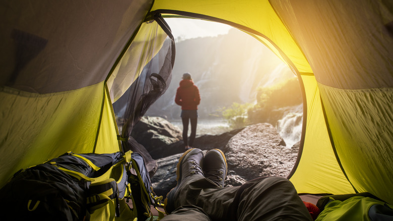 Couple tent camping