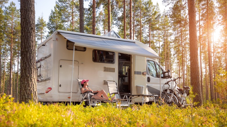 An RV in the forest