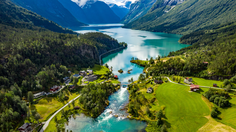 Norway valley fjord with mountains