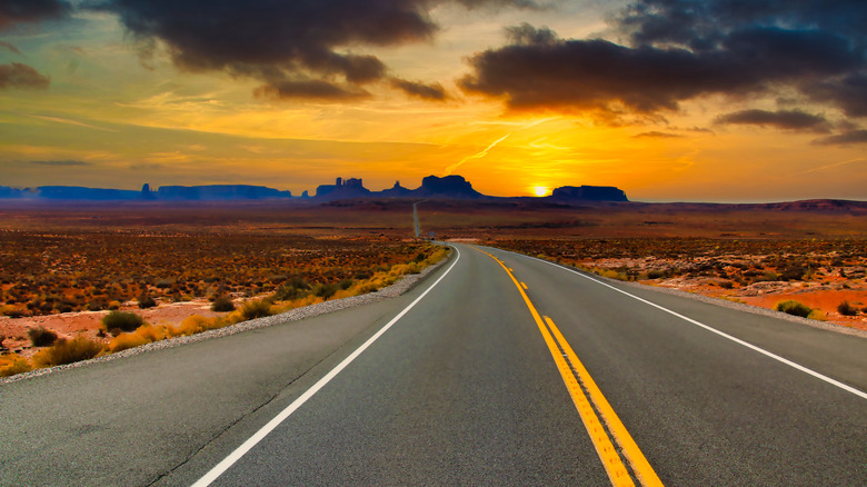 Highway through colorful desert