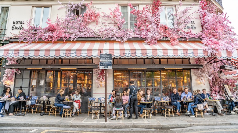 Flowery terrace of a Parisian café