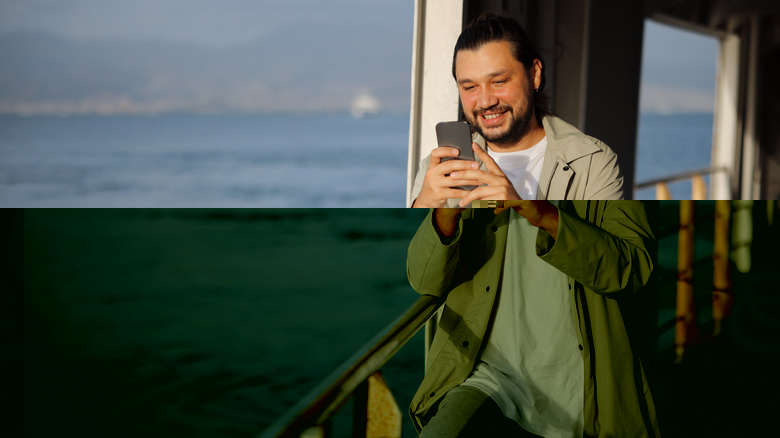 Man on a cruise ship with phone