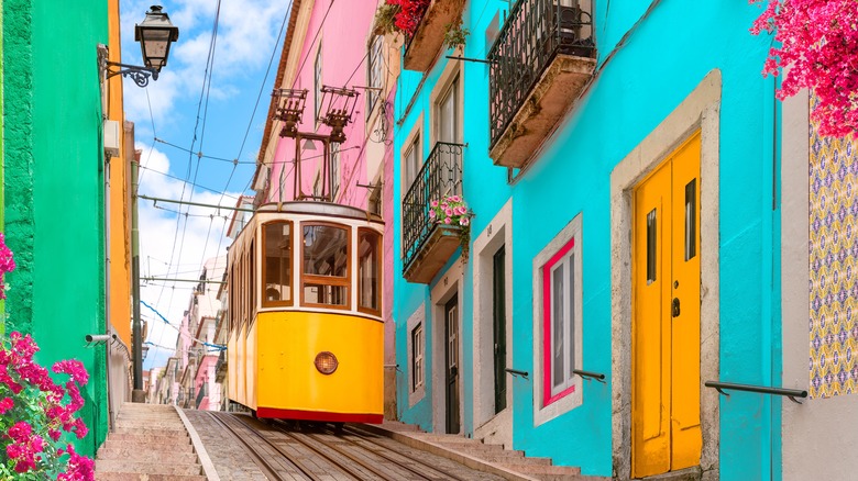 tram on colorful Lisbon street