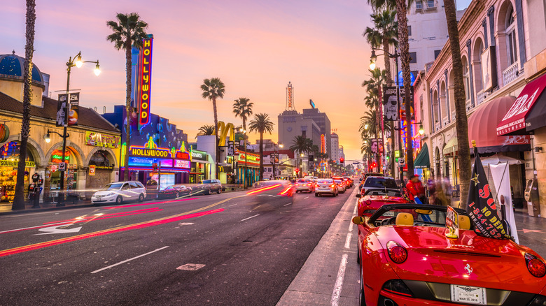 Hollywood Boulevard cars sunset L.A.